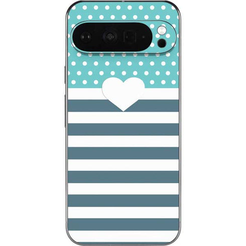 Polka Dots and Stripes Heart in Blue Pixel 9 Pro XL Skin